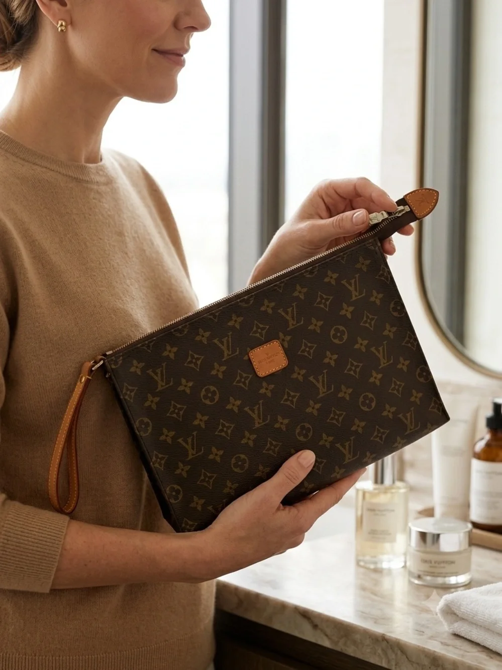 Louis Vuitton clutch monogram toiletry bag brown